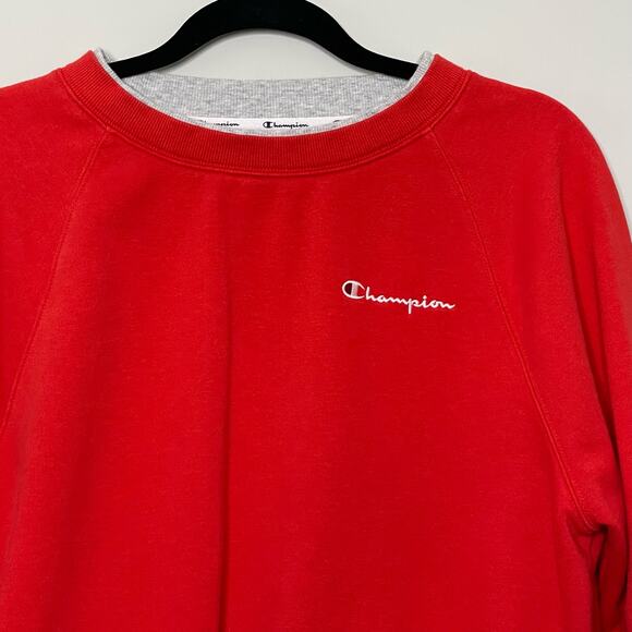 Champion Campus Fleece Cropped Crew Sweatshirt Embroidered Logo Pullover Red S - Picture 4 of 10